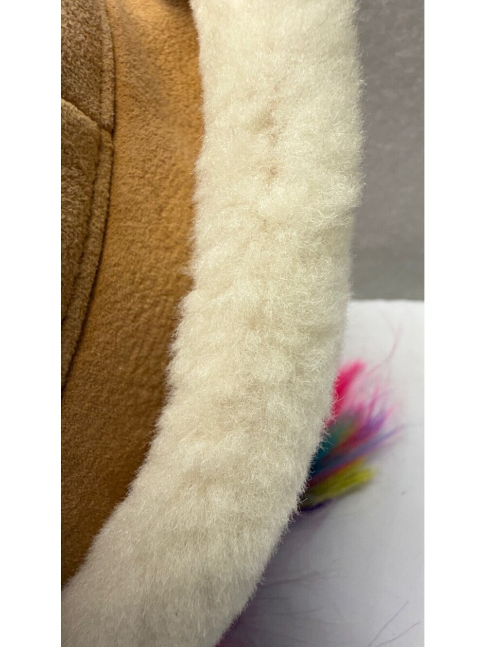 Vintage Genuine Suede & Shearling Bucket Hat Tan Cream Winter Warmth E-4 - Picture 4 of 9